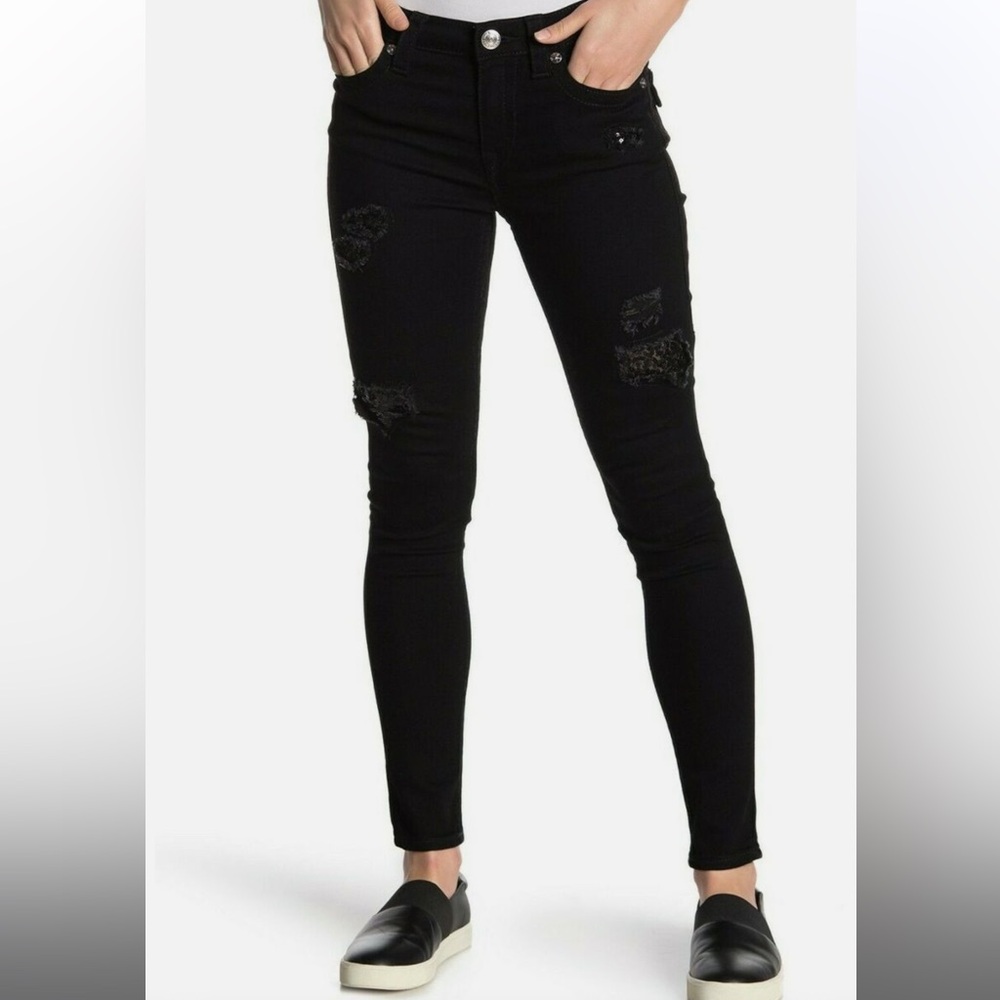 TRUE RELIGION HALLE HI-RISE SUPER SKINNY STRETCH Black JEANS Size 31